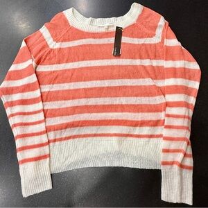 Lumiere‎ Coral and White Striped Crew Neck Sweater